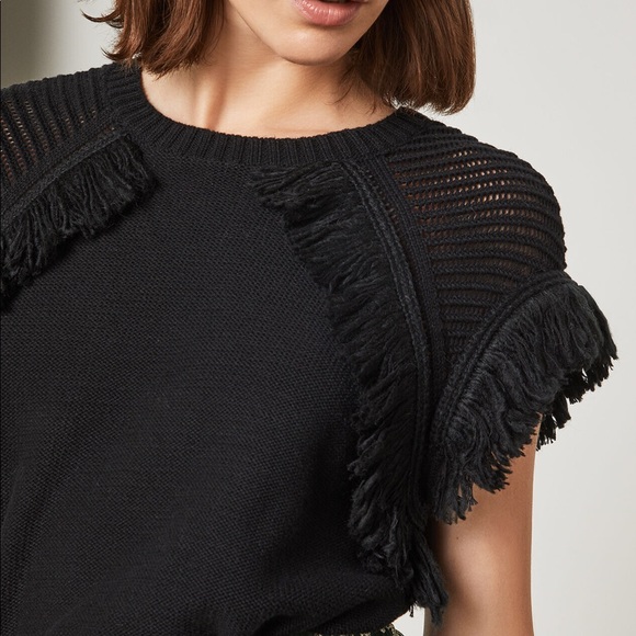 BCBGMAXAZRIA Pointelle-Sleeve Fringed Sweater - Picture 5 of 6